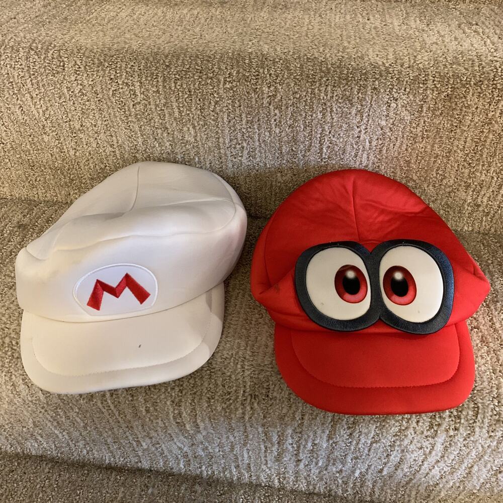 x2 Nintendo Super Mario Hats Fire Power Up & Odyssey Cappy Caps Cosplay Costume